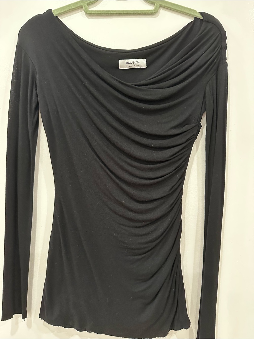 Bailey 44 Black Long-Sleeve Draped Side-Ruched Top